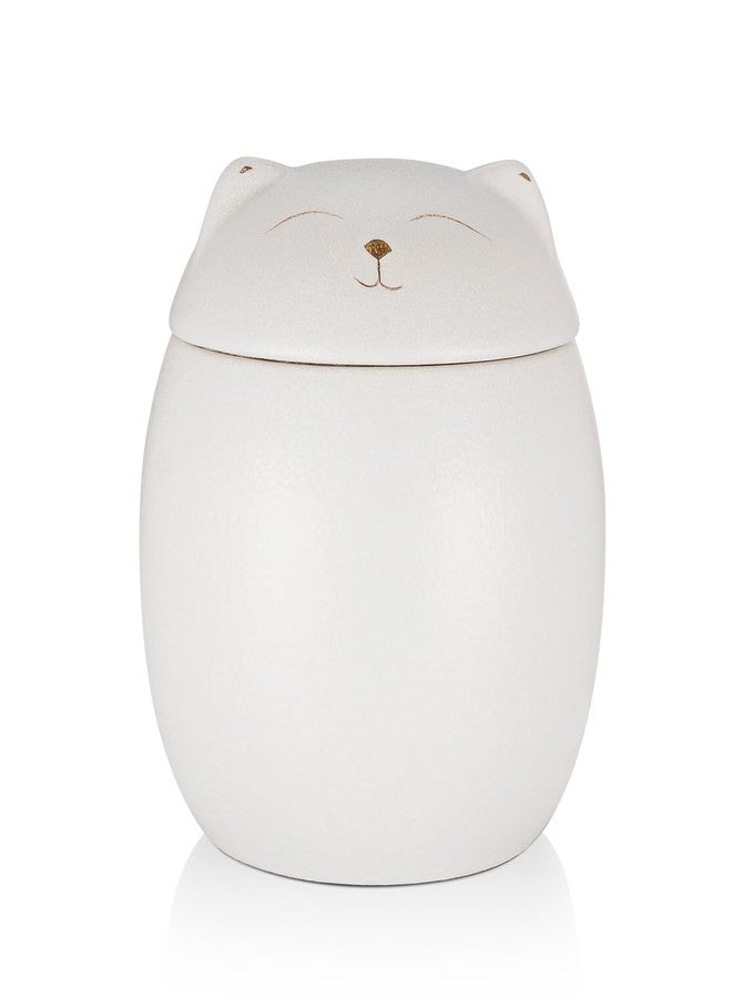 SOITIS Smiley Cat Shaped Pet Urn for Ashes - 3.2x2.9 inch Memorial Urn for Cats Dogs, Pet Cremation Small Urn with Ceramic Head Lid, Mini White Keepsake for Cat Ashes - Image 1